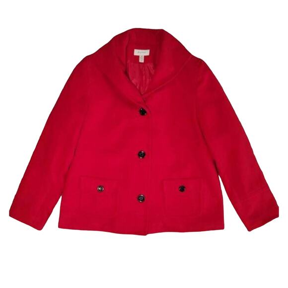 JM Collection Retro Cozy Red Single-Breasted Pea Coat - Picture 2 of 6